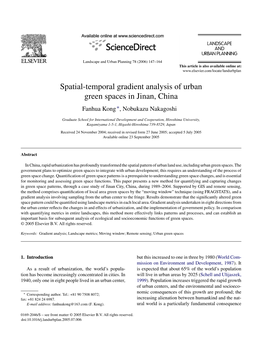 Spatial-Temporal Gradient Analysis of Urban Green Spaces in Jinan, China Fanhua Kong ∗, Nobukazu Nakagoshi