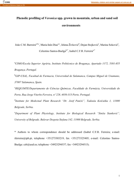 Phenolic Profiling of Veronica Spp. Grown in Mountain, Urban and Sand Soil Environments