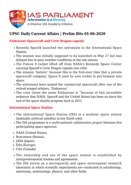 UPSC Daily Current Affairs | Prelim Bits 01-06-2020