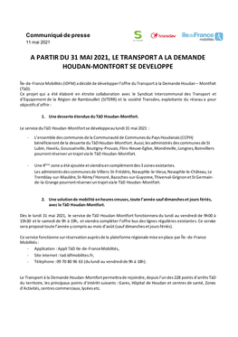 A Partir Du 31 Mai 2021, Le Transport a La Demande Houdan-Montfort Se Developpe