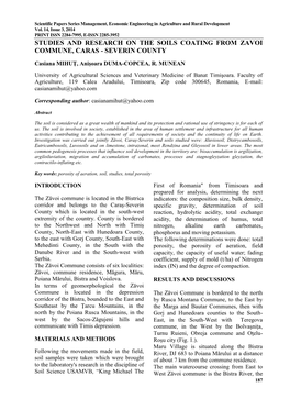 Studies and Research on the Soils Coating from Zavoi Commune, Caras - Severin County