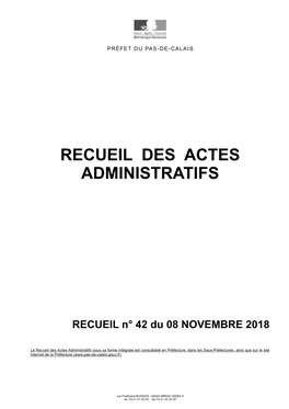 Recueil Des Actes Administratifs N° 42 Du 8 Novembre 2018