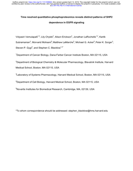Time Resolved Quantitative Phosphoproteomics Reveals Distinct Patterns of SHP2
