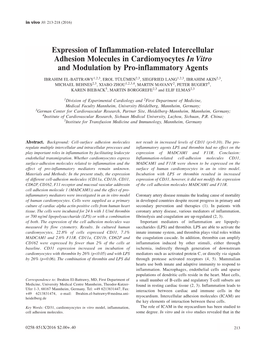 Expression of Inflammation-Related Intercellular Adhesion Molecules in Cardiomyocytes in Vitro and Modulation by Pro-Inflammatory Agents