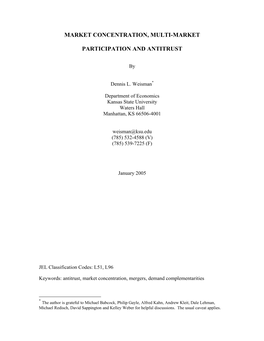 Market Concentration, Multi-Market Participation and Antitrust