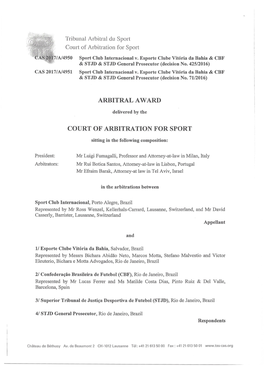 Arbitral Award Court of Arbitration for Sport