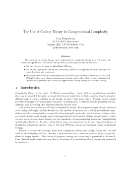 The Use of Coding Theory in Computational Complexity 1 Introduction
