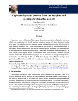 Keyboard Layouts: Lessons from the Meꞌphaa and Sochiapam Chinantec Designs