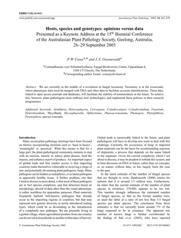 Hosts, Species and Genotypes: Opinions Versus Data Presented As