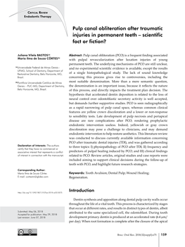 Pulp Canal Obliteration After Traumatic Injuries in Permanent Teeth – Scientific Fact Or Fiction?