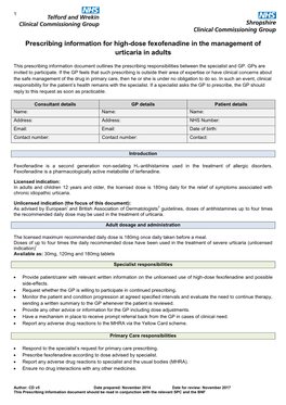 Prescribing Information for High-Dose Fexofenadine in the Management of Urticaria in Adults