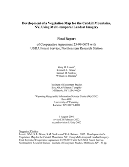 Development of a Vegetation Map for the Catskill Mountains, NY, Using Multi-Temporal Landsat Imagery