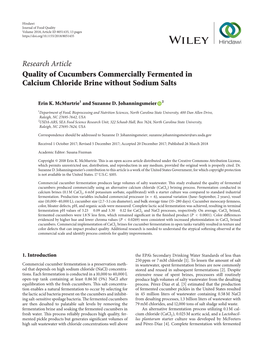Research Article Quality of Cucumbers Commercially Fermented in Calcium Chloride Brine Without Sodium Salts