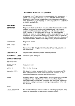MAGNESIUM SILICATE, Synthetic