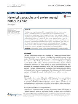 Historical Geography and Environmental History in China Zhaoqing Han