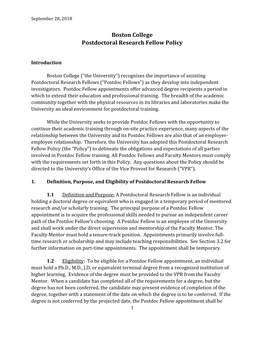 Boston College Postdoctoral Research Fellow Policy