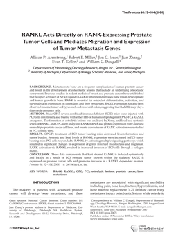 RANKL Acts Directly on RANK-Expressing Prostate Tumor Cells and Mediates Migration and Expression of Tumor Metastasis Genes