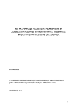 The Anatomy and Phylogenetic Relationships of Antetonitrus Ingenipes (Sauropodiformes, Dinosauria): Implications for the Origins of Sauropoda