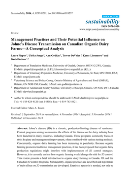 Management Practices and Their Potential Influence on Johne's Disease Transmission on Canadian Organic Dairy Farms—A Concept