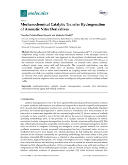 Mechanochemical Catalytic Transfer Hydrogenation of Aromatic Nitro Derivatives