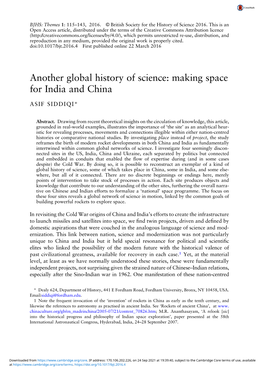 Another Global History of Science: Making Space for India and China