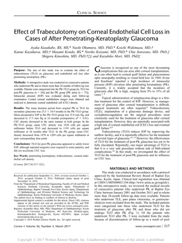 Effect of Trabeculotomy on Corneal Endothelial Cell Loss in Cases of After Penetrating-Keratoplasty Glaucoma