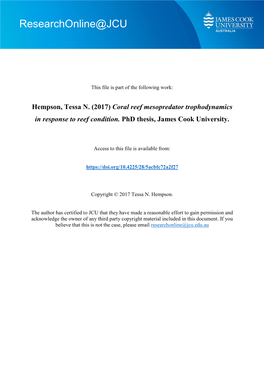 Coral Reef Mesopredator Trophodynamics in Response to Reef Condition