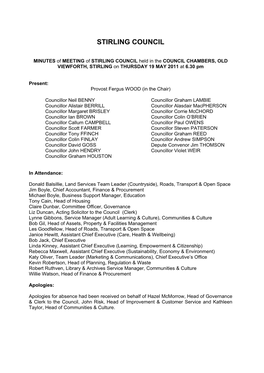 MINUTES of MEETING of STIRLING COUNCIL Held in the COUNCIL CHAMBERS, OLD VIEWFORTH, STIRLING on THURSDAY 19 MAY 2011 at 6.30 Pm