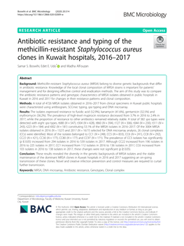 Antibiotic Resistance and Typing of the Methicillin-Resistant Staphylococcus Aureus Clones in Kuwait Hospitals, 2016–2017 Samar S