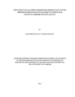 Influence of Alcohol Marketing Project on Youth Drinking Behaviour in Dagoretti North Sub County, Nairobi County, Kenya