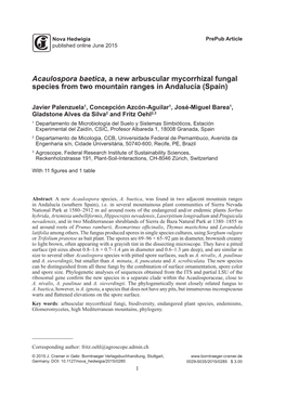 Acaulospora Baetica, a New Arbuscular Mycorrhizal Fungal Species from Two Mountain Ranges in Andalucía (Spain)