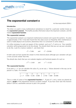 The Exponential Constant E