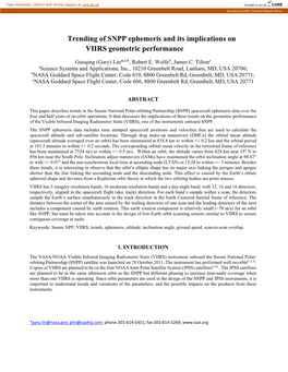 Trending of SNPP Ephemeris and Its Implications on VIIRS Geometric Performance