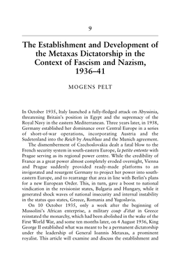 The Establishment and Development of the Metaxas Dictatorship in the Context of Fascism and Nazism, 193641