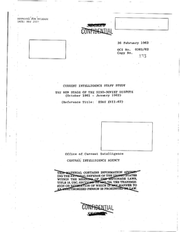 THE NEW STAGE of the SINO-SOVIET DISPUTE (October 1961 - January 1962) (Reference Title: ESAU XVII-62)