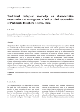 Traditional Ecological Knowledge on Characteristics, Conservation and Management of Soil in Tribal Communities of Pachmarhi Biosphere Reserve, India