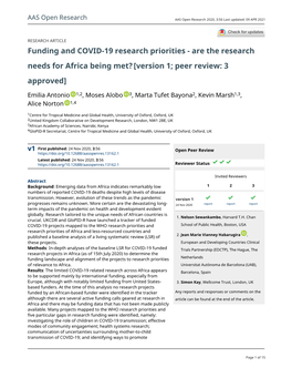 Funding and COVID-19 Research Priorities - Are the Research Needs for Africa Being Met? [Version 1; Peer Review: 3 Approved]