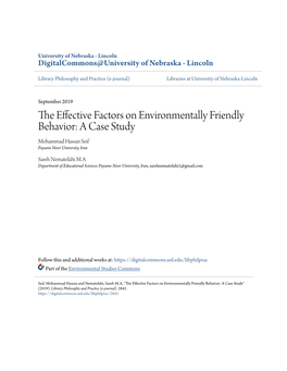 The Effective Factors on Environmentally Friendly Behavior: a Case Study