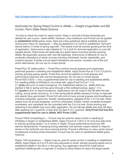 Herbicides for Spring Weed Control in Alfalfa — Dwight Lingenfelter and Bill Curran, Penn State Weed Science