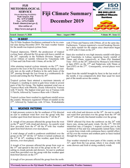 Fiji Climate Summary December 2019