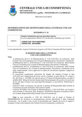 CENTRALE UNICA DI COMMITTENZA DEI COMUNI DI : MONTENERODOMO (Capofila) – PIZZOFERRATO E GAMBERALE