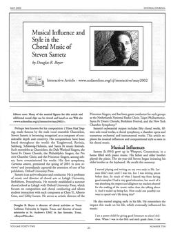 Musical Influence and Style in the Choral Music of Steven Sametz by Douglas R