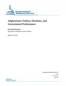 Afghanistan: Politics, Elections, and Government Performance