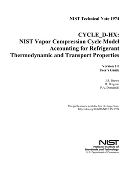 CYCLE D-HX: NIST Vapor Compression Cycle Model Accounting for Refrigerant Thermodynamic and Transport Properties