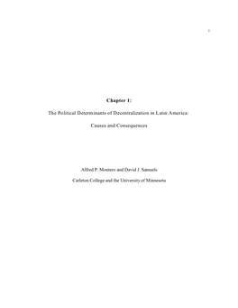 Chapter 1: the Political Determinants of Decentralization in Latin America: Causes and Consequences