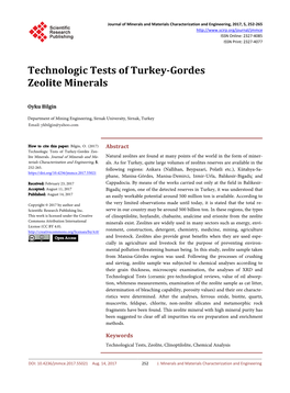 Technologic Tests of Turkey-Gordes Zeolite Minerals