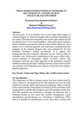 Nollywood Interventions in Niger Delta Oil Conflicts: a Study of Jeta Amata's Black November