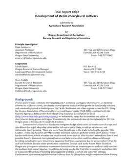 Final Report Titled Development of Sterile Cherrylaurel Cultivars Background