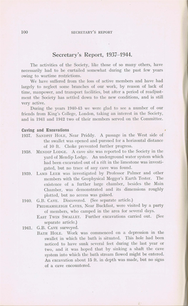 Secretary's Report. 1937-1944