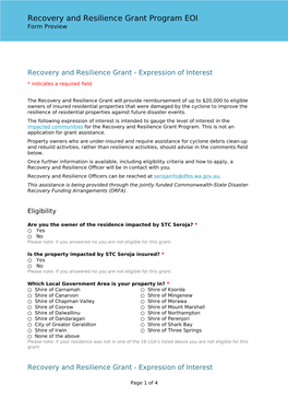 Recovery and Resilience Grant Program EOI Form Preview